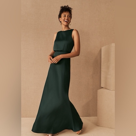 BHLDN Dresses & Skirts - BHLDN Beckett Satin Charmeuse Maxi Dress From Anthropologie in Dark Forest Green